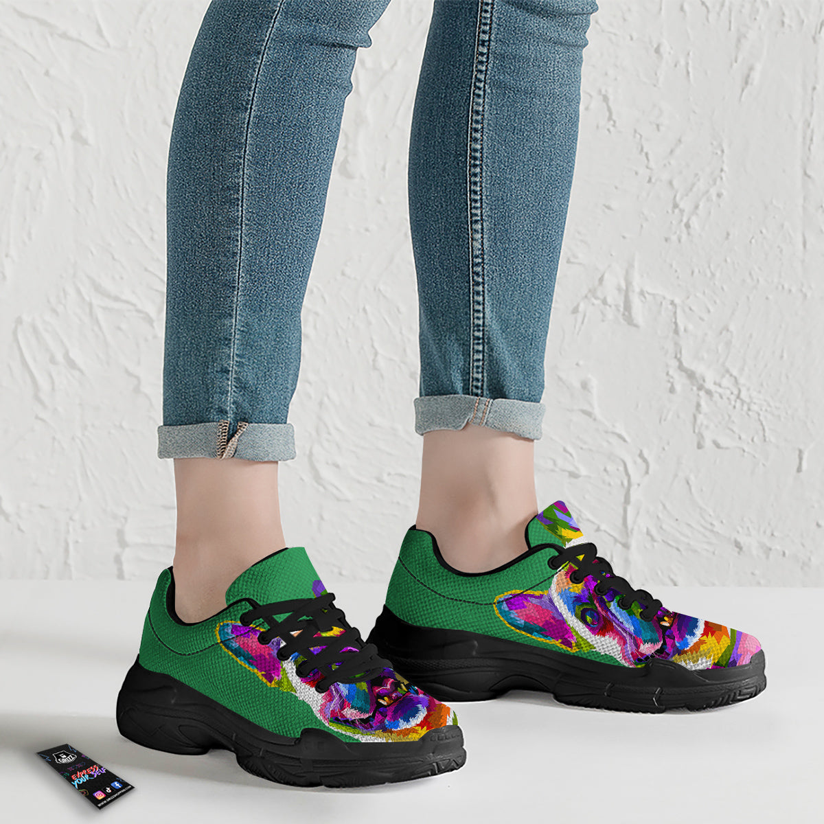 French Bulldog Coloful Print Black Chunky Shoes-grizzshop