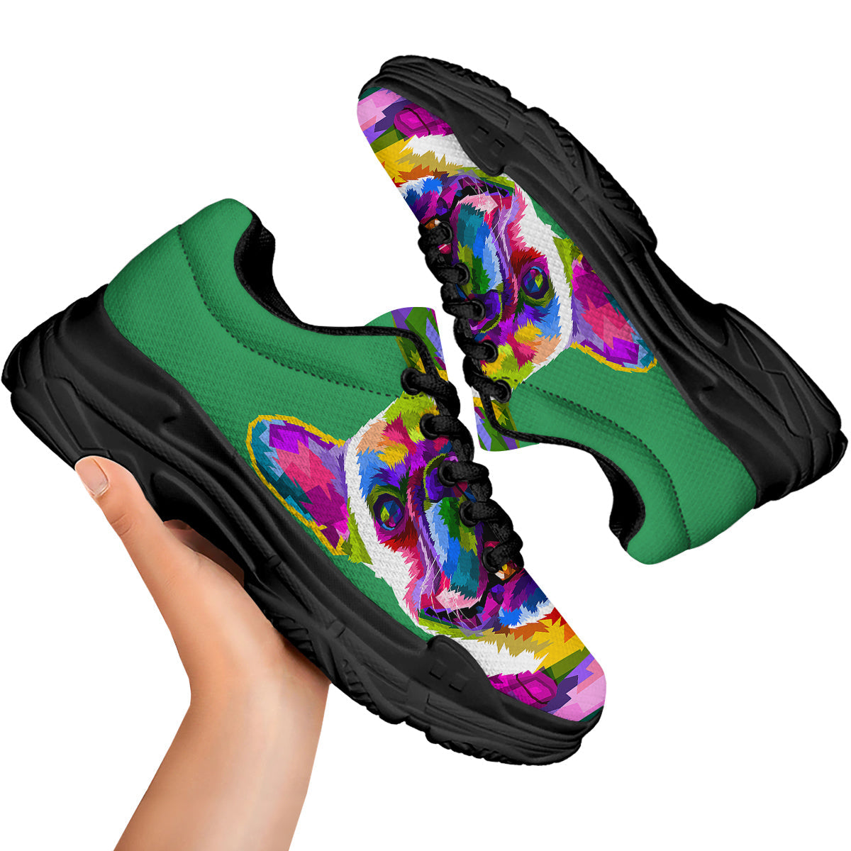 French Bulldog Coloful Print Black Chunky Shoes-grizzshop