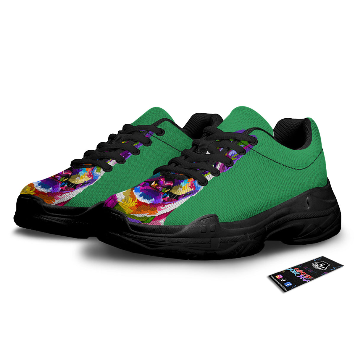 French Bulldog Coloful Print Black Chunky Shoes-grizzshop