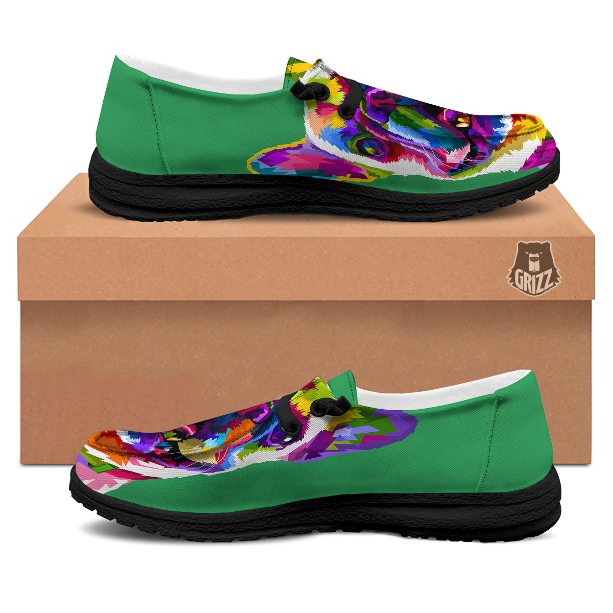 French Bulldog Coloful Print Black Loafers-grizzshop