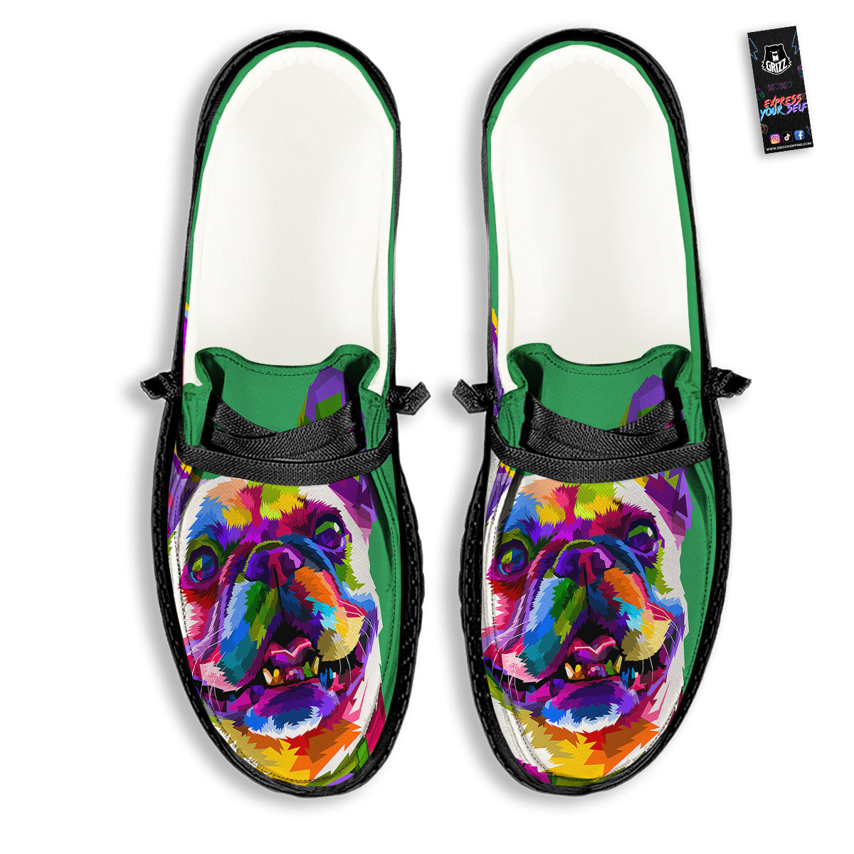French Bulldog Coloful Print Black Loafers-grizzshop