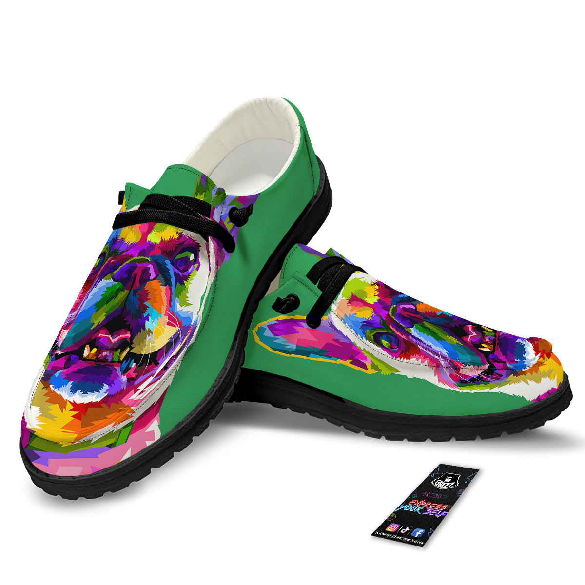 French Bulldog Coloful Print Black Loafers-grizzshop