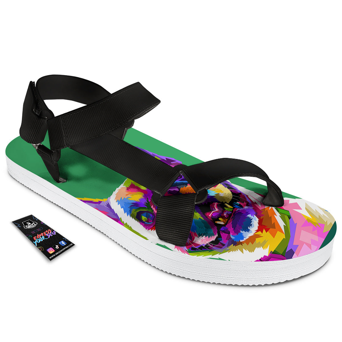 French Bulldog Coloful Print Black Open Toe Sandals-grizzshop