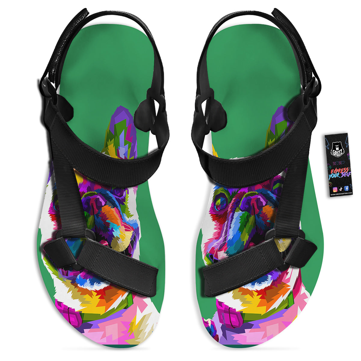 French Bulldog Coloful Print Black Open Toe Sandals-grizzshop
