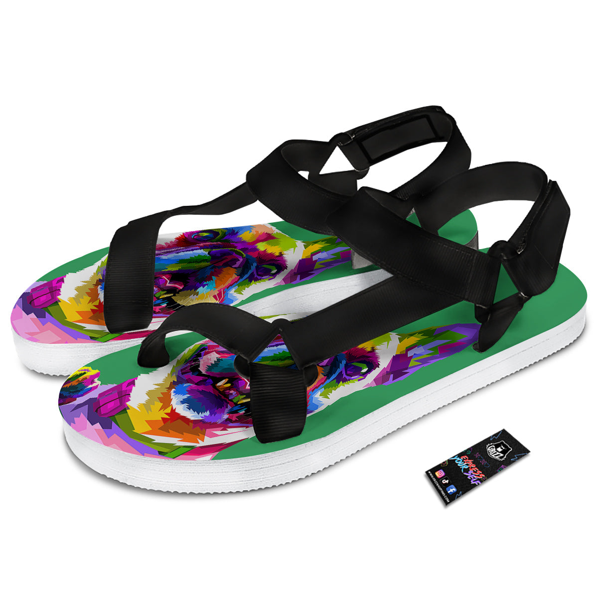 French Bulldog Coloful Print Black Open Toe Sandals-grizzshop