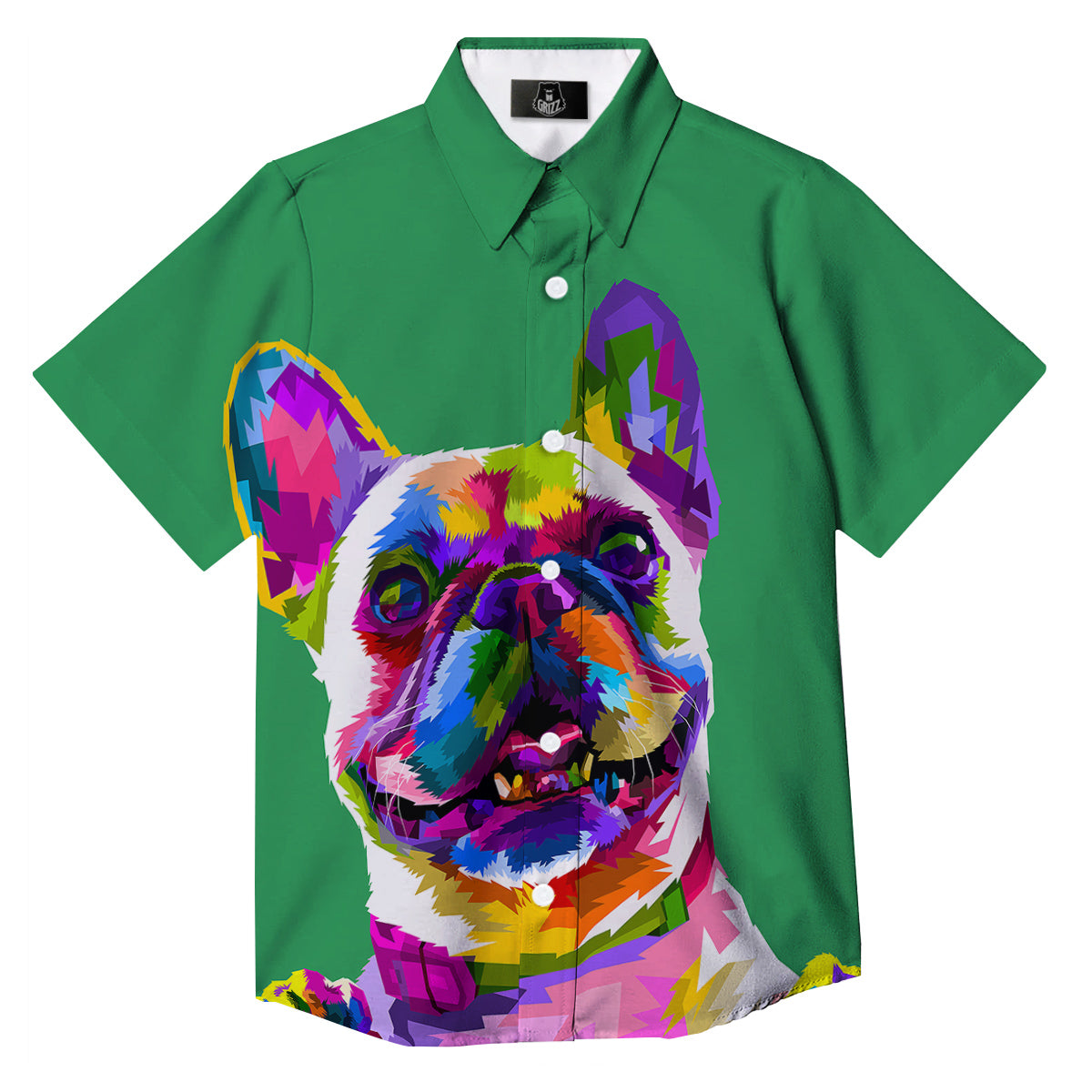 French Bulldog Coloful Print Button Up Shirt-grizzshop