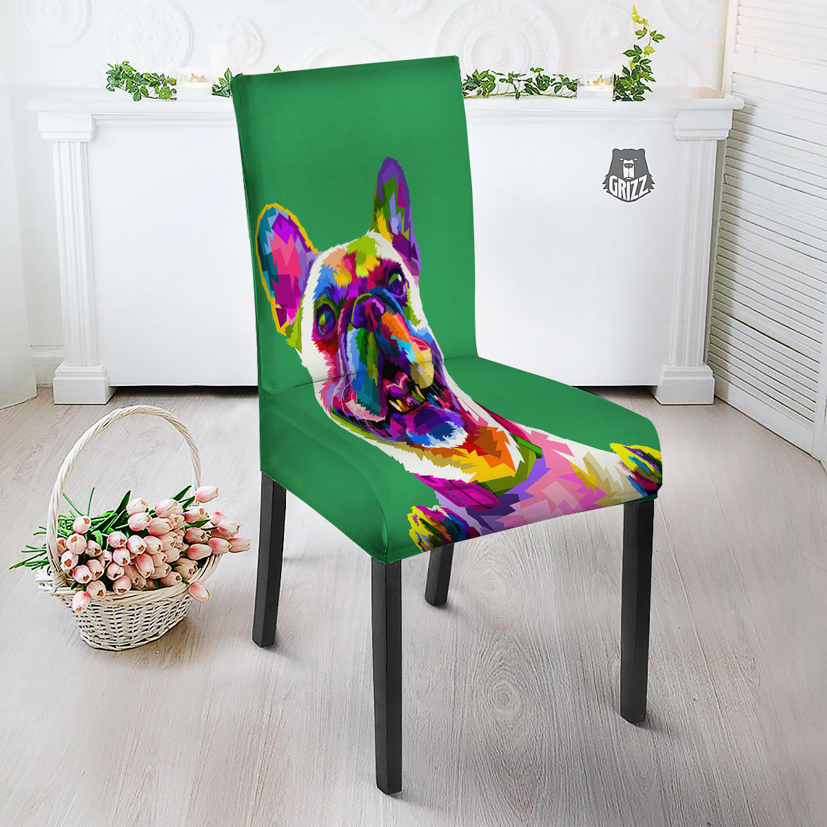 French Bulldog Coloful Print Dining Chair Slipcover-grizzshop