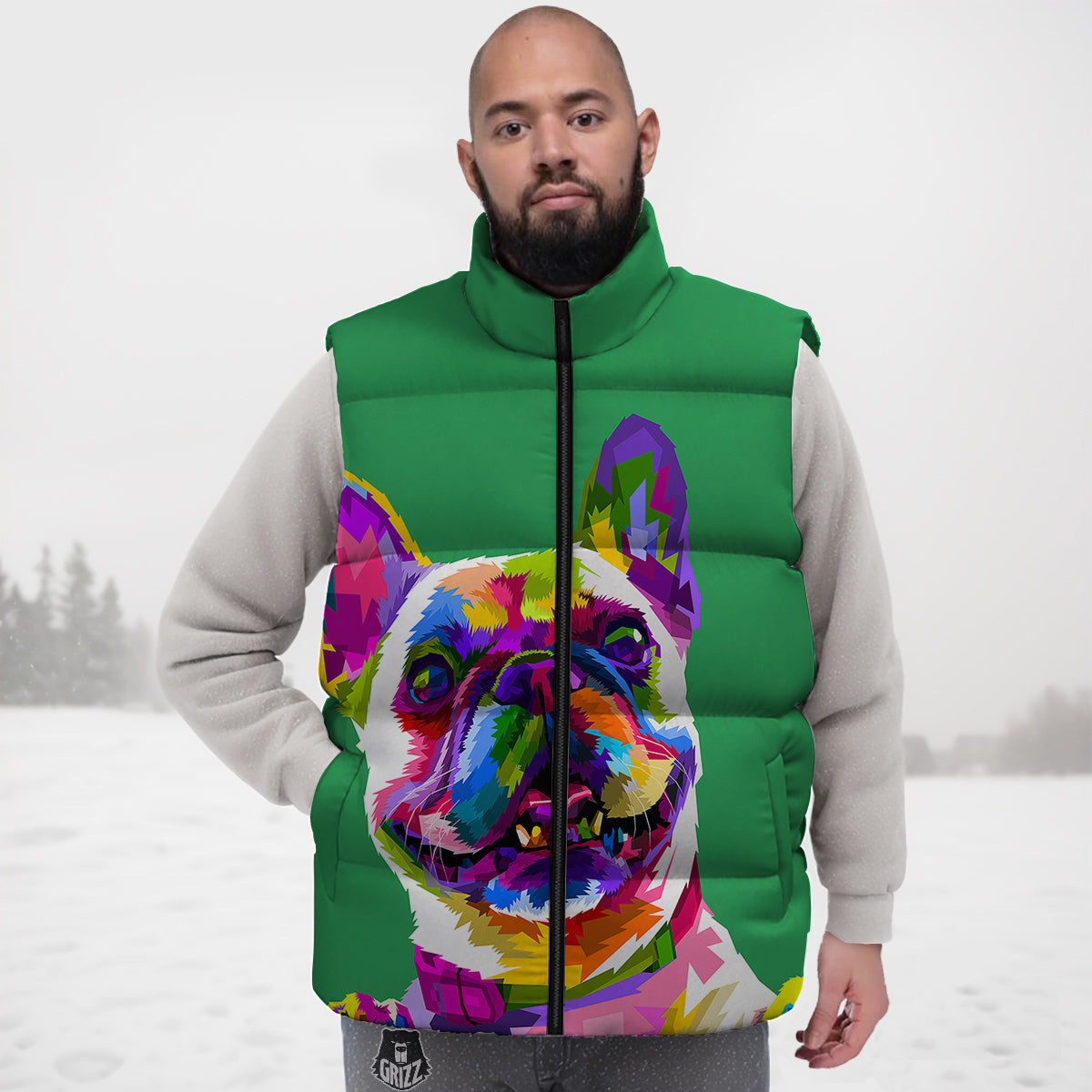 French Bulldog Coloful Print Down Vest