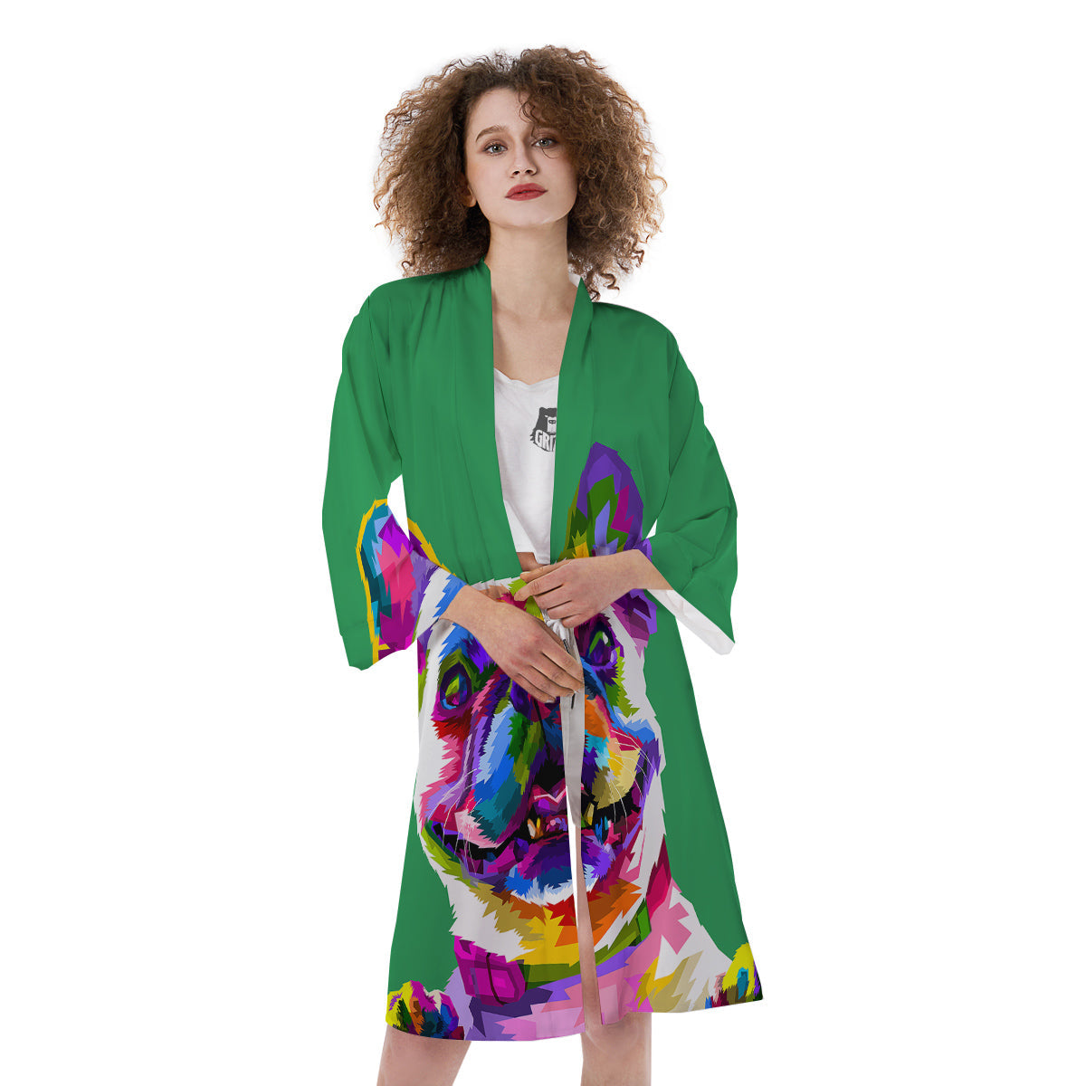 French Bulldog Coloful Print Kimono-grizzshop