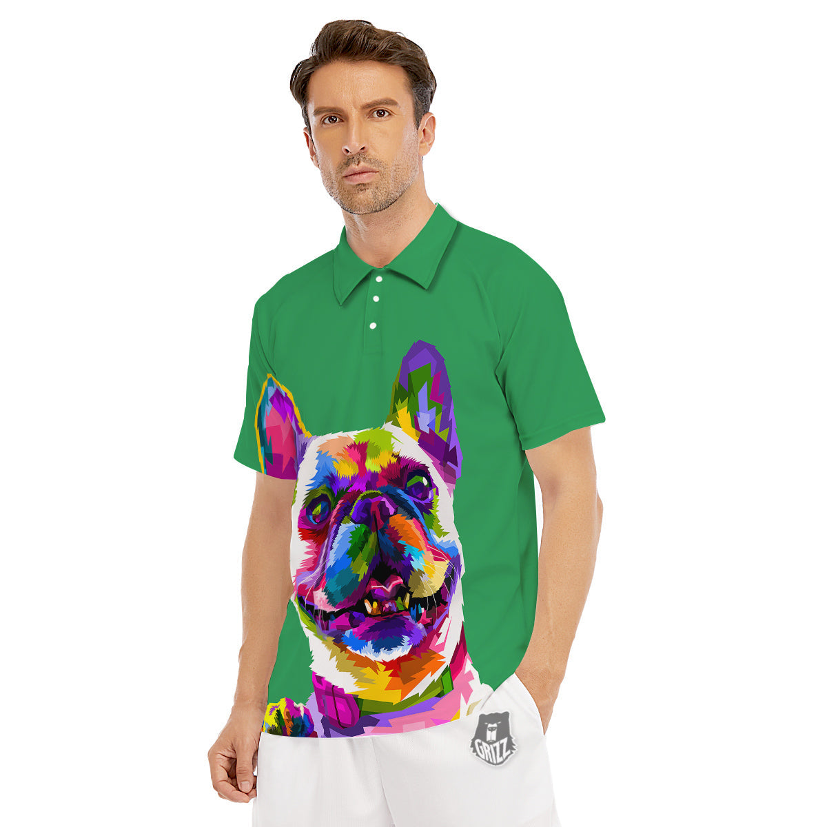 French Bulldog Coloful Print Men's Golf Shirts-grizzshop