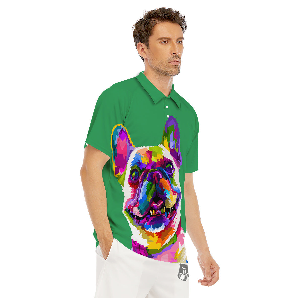 French Bulldog Coloful Print Men's Golf Shirts-grizzshop