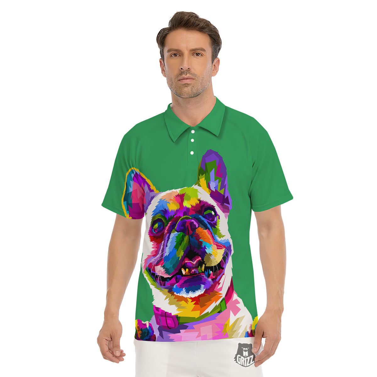 French Bulldog Coloful Print Men's Golf Shirts-grizzshop