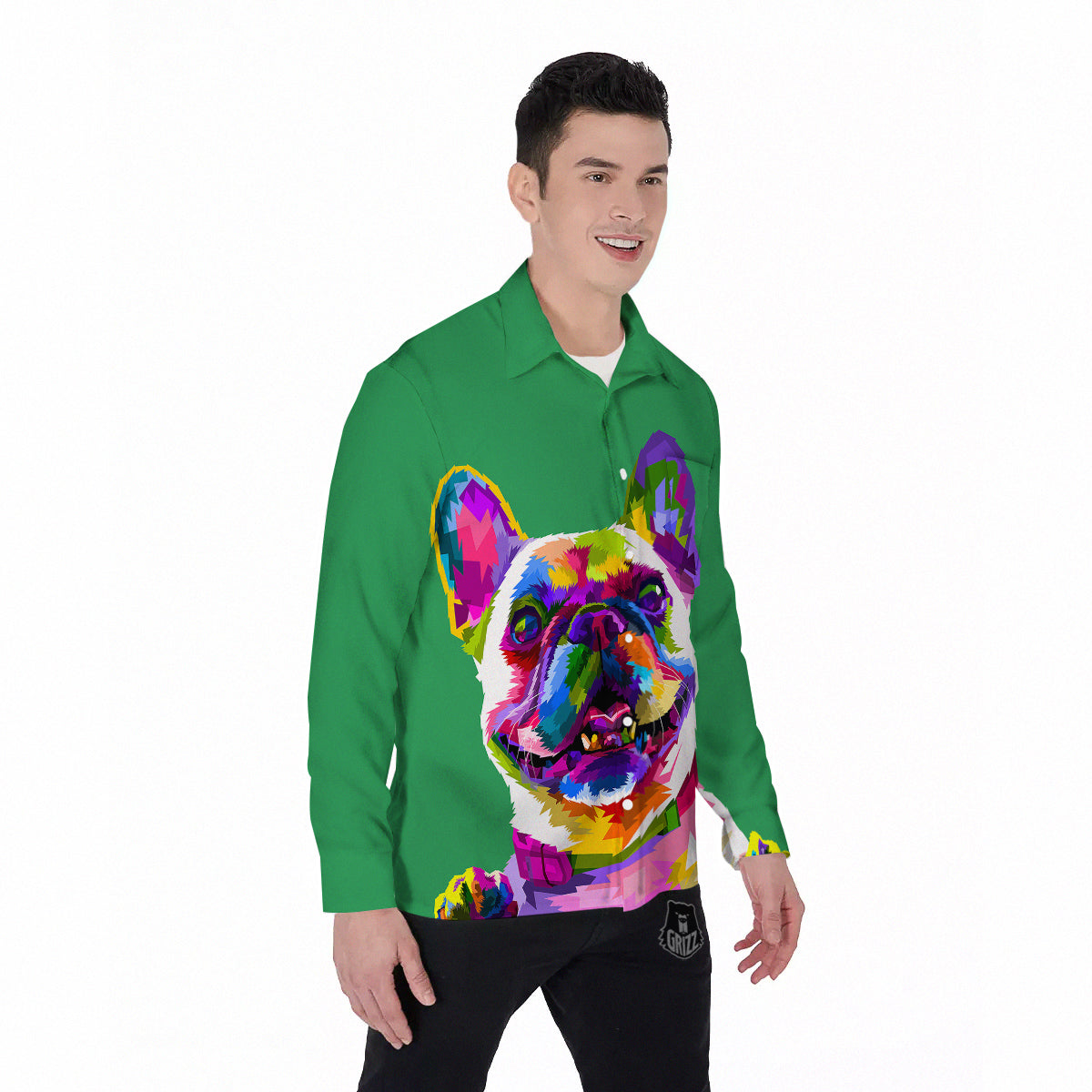 French Bulldog Coloful Print Men's Long Sleeve Shirts-grizzshop