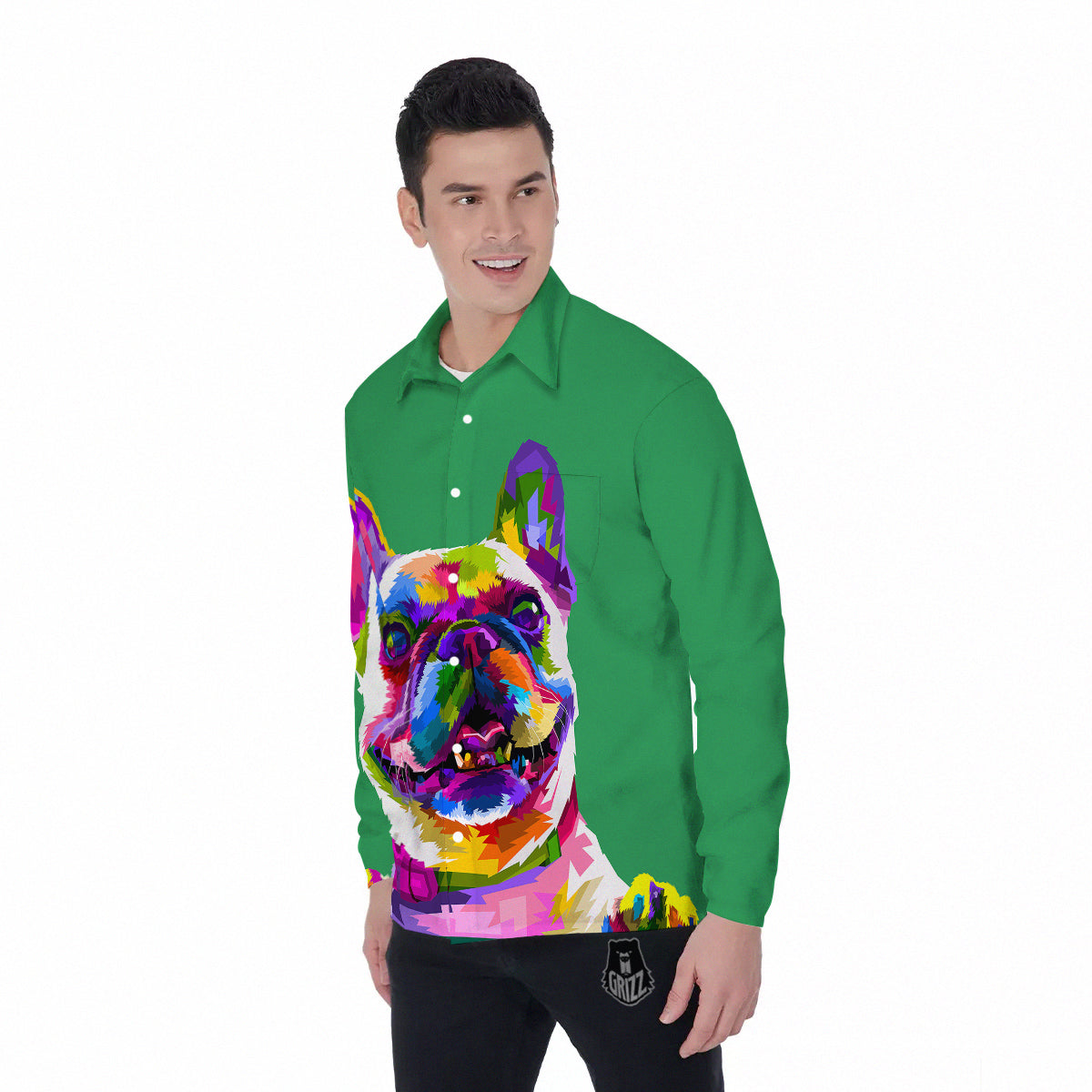 French Bulldog Coloful Print Men's Long Sleeve Shirts-grizzshop
