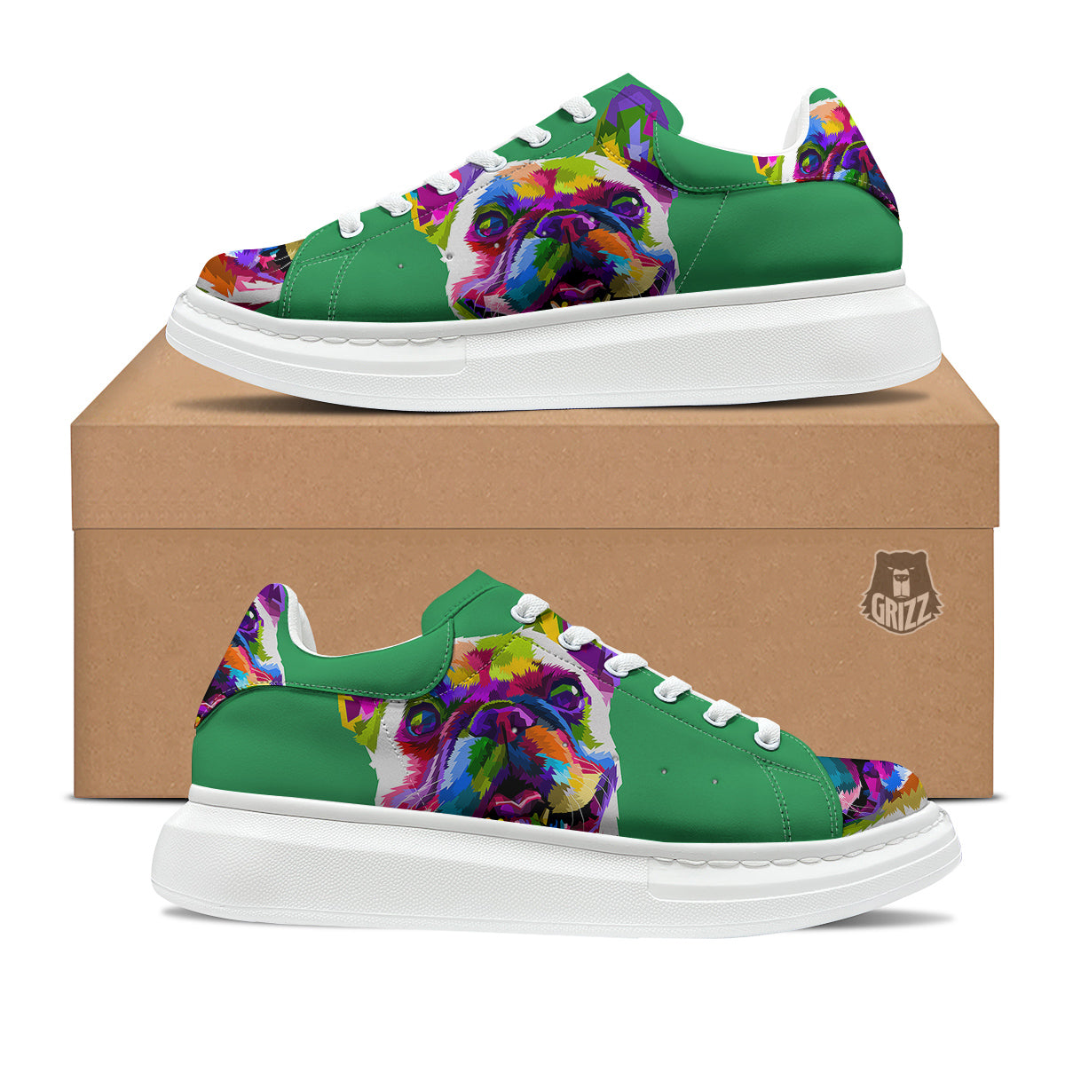 French Bulldog Coloful Print Platform Shoes-grizzshop