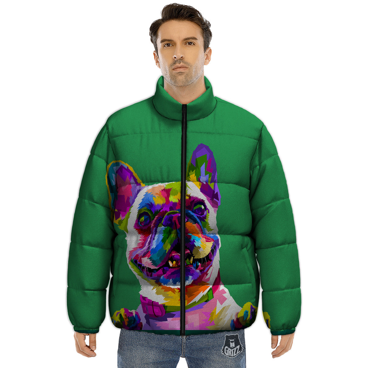 French Bulldog Coloful Print Puffer Jacket-grizzshop