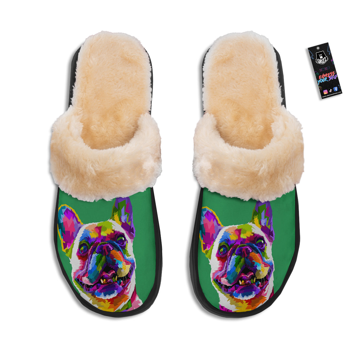 French Bulldog Coloful Print Slippers-grizzshop