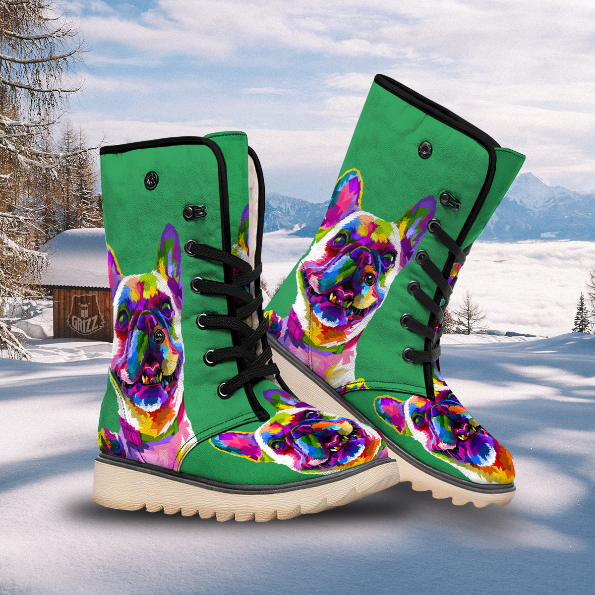 French Bulldog Coloful Print Snow Boots-grizzshop