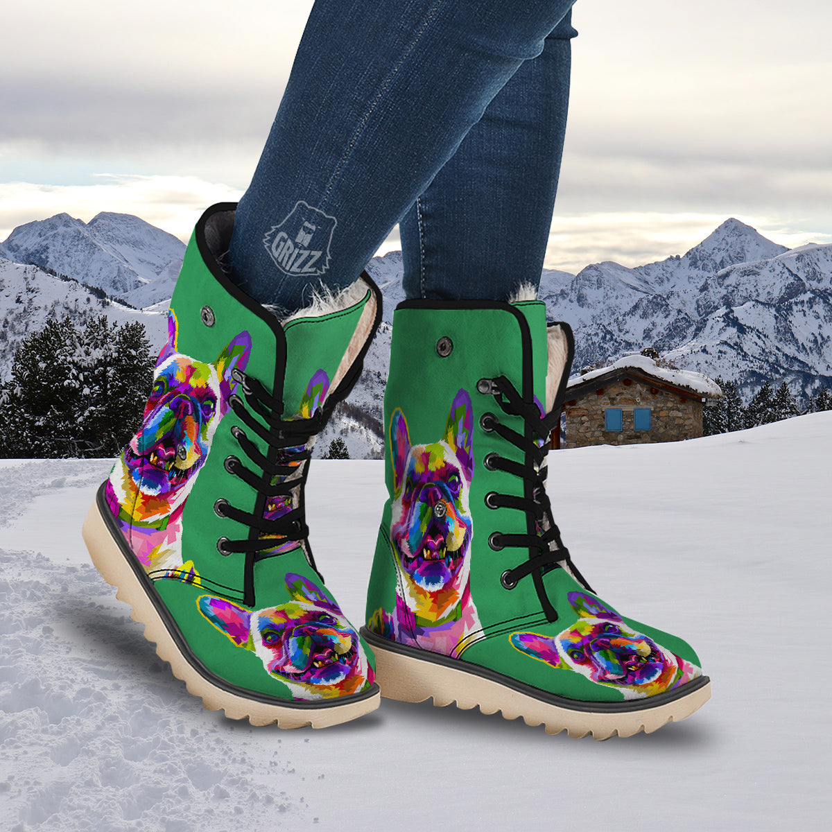 French Bulldog Coloful Print Snow Boots-grizzshop