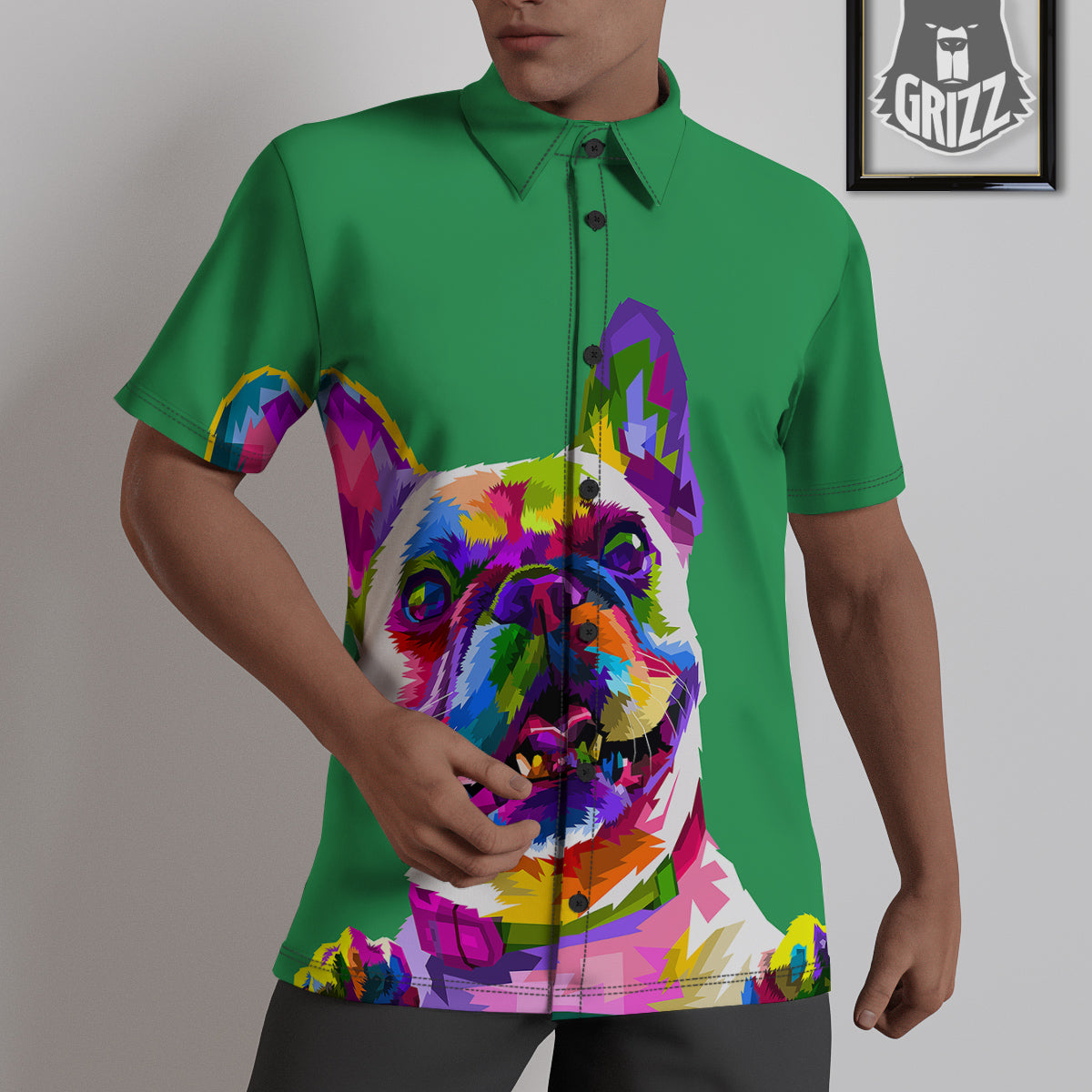 French Bulldog Coloful Print Untucked Shirts-grizzshop