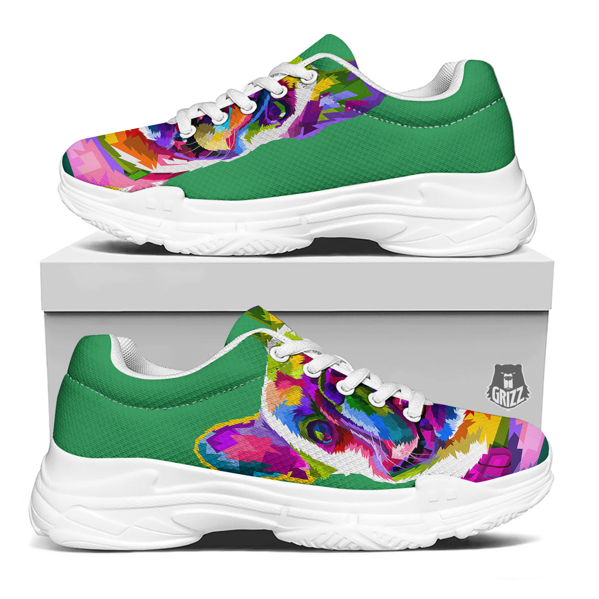 French Bulldog Coloful Print White Chunky Shoes-grizzshop