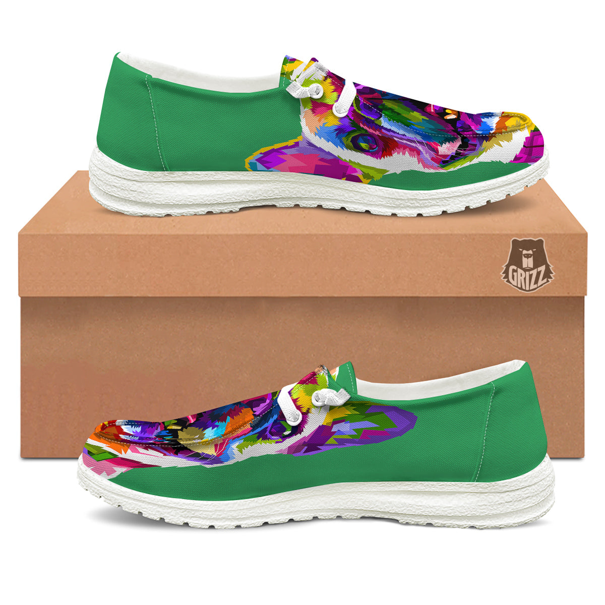 French Bulldog Coloful Print White Loafers-grizzshop