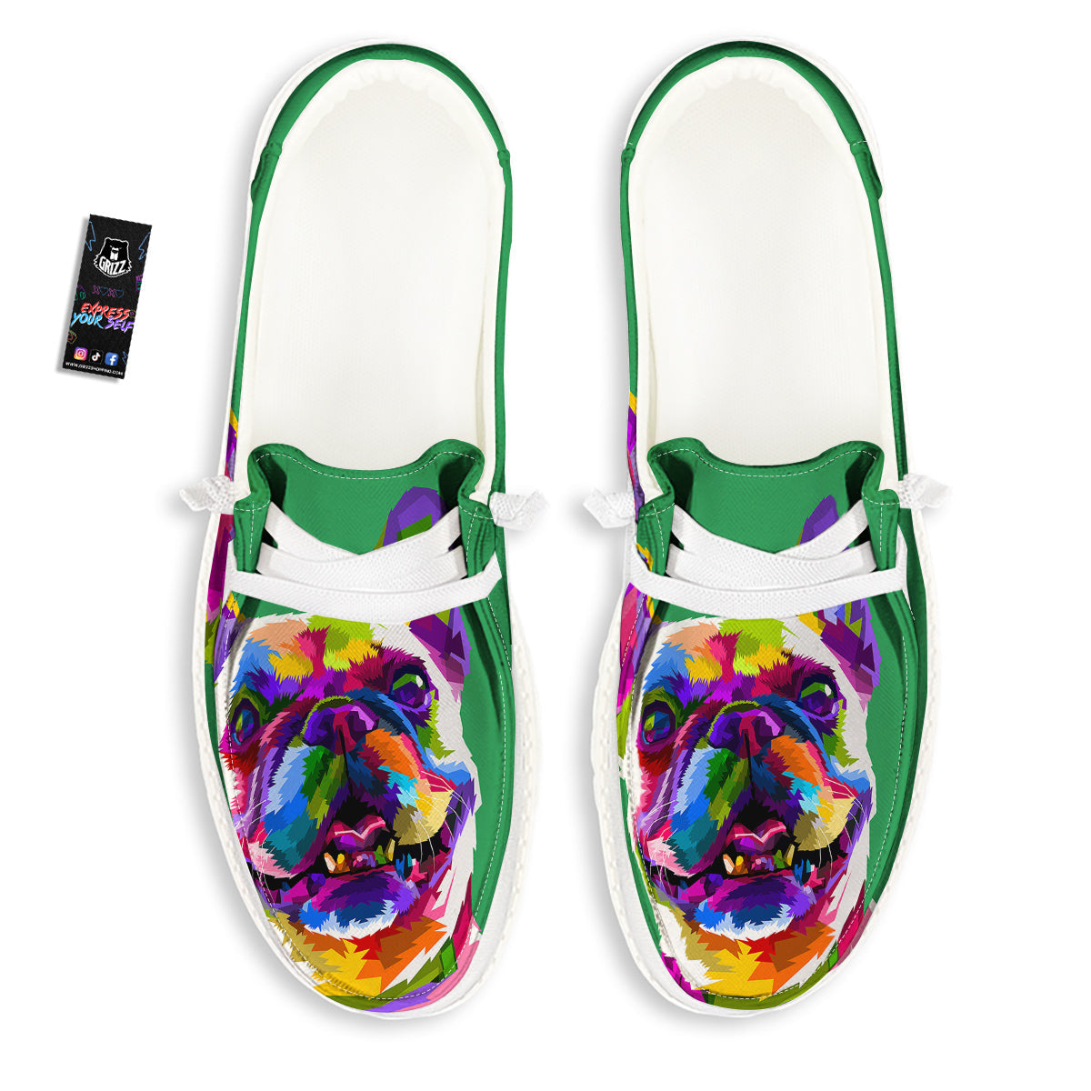 French Bulldog Coloful Print White Loafers-grizzshop
