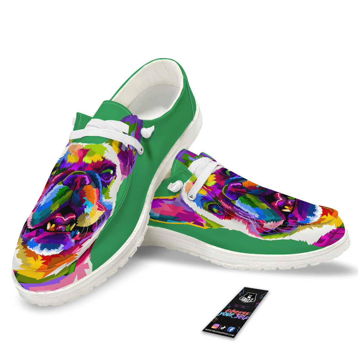 French Bulldog Coloful Print White Loafers-grizzshop