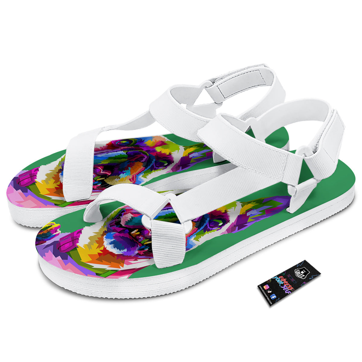 French Bulldog Coloful Print White Open Toe Sandals-grizzshop