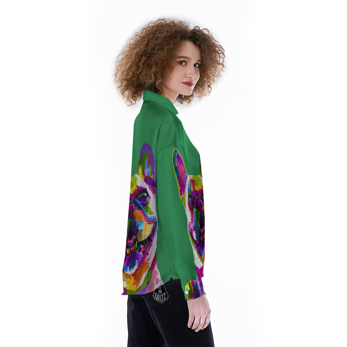French Bulldog Coloful Print Women's Long Sleeve Shirts-grizzshop