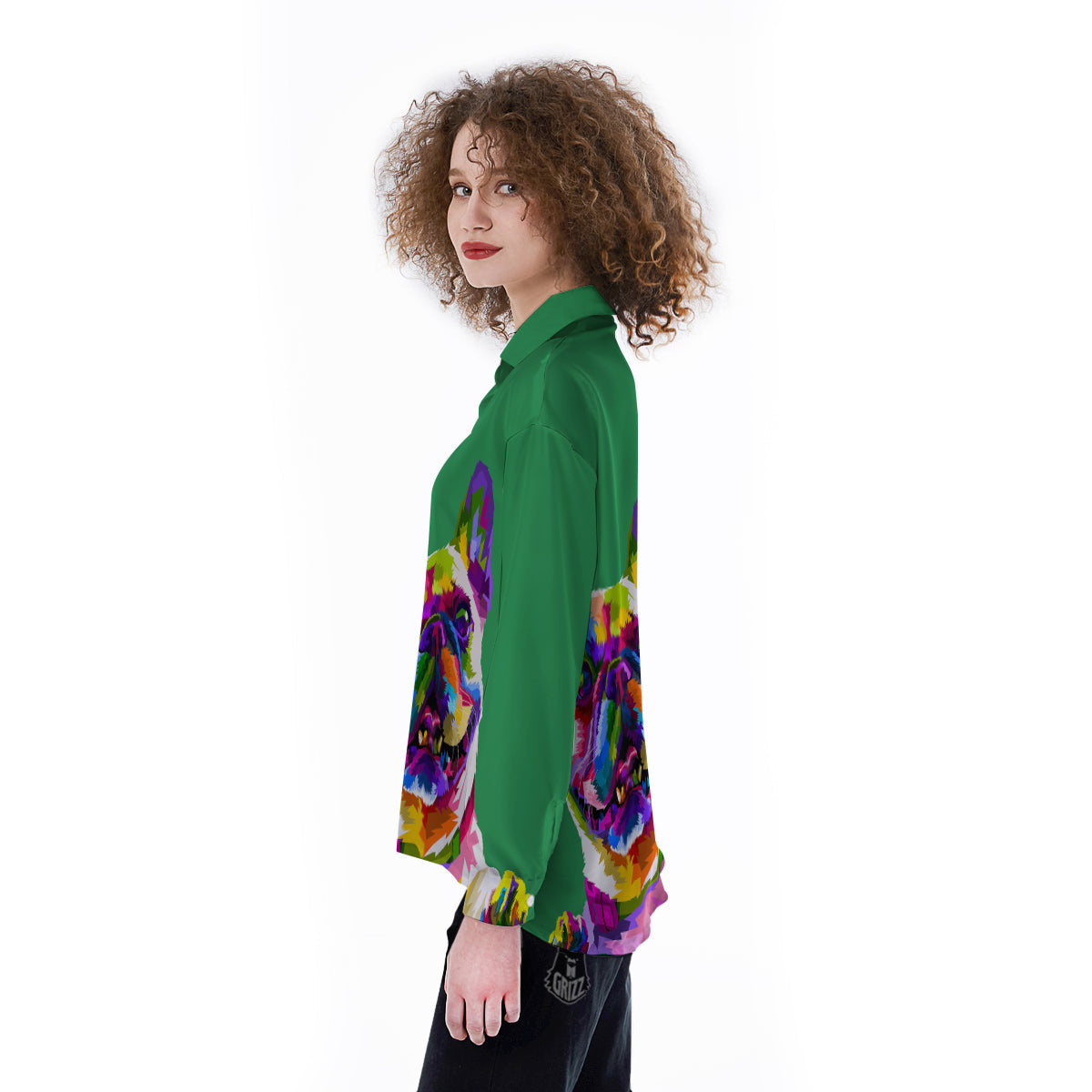 French Bulldog Coloful Print Women's Long Sleeve Shirts-grizzshop