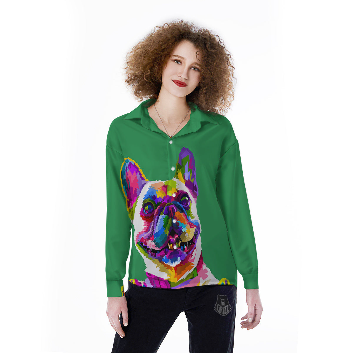 French Bulldog Coloful Print Women's Long Sleeve Shirts-grizzshop