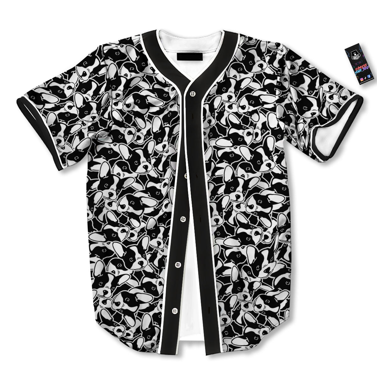 French Bulldog Faces Print Pattern Baseball Jersey-grizzshop
