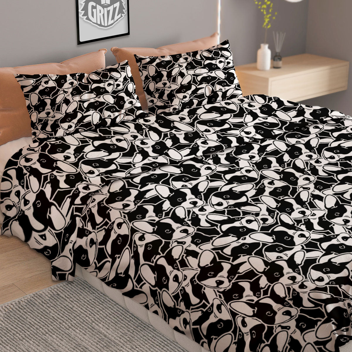French Bulldog Faces Print Pattern Duvet Cover Bedding Set