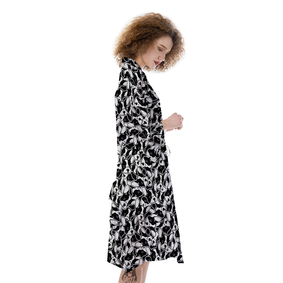 French Bulldog Faces Print Pattern Kimono-grizzshop