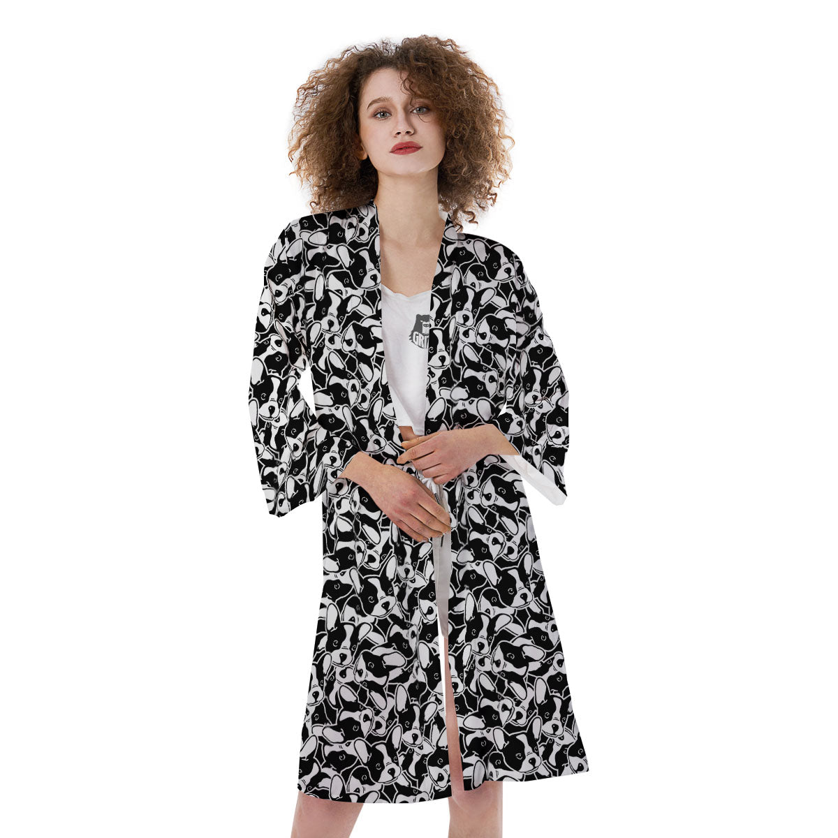 French Bulldog Faces Print Pattern Kimono-grizzshop