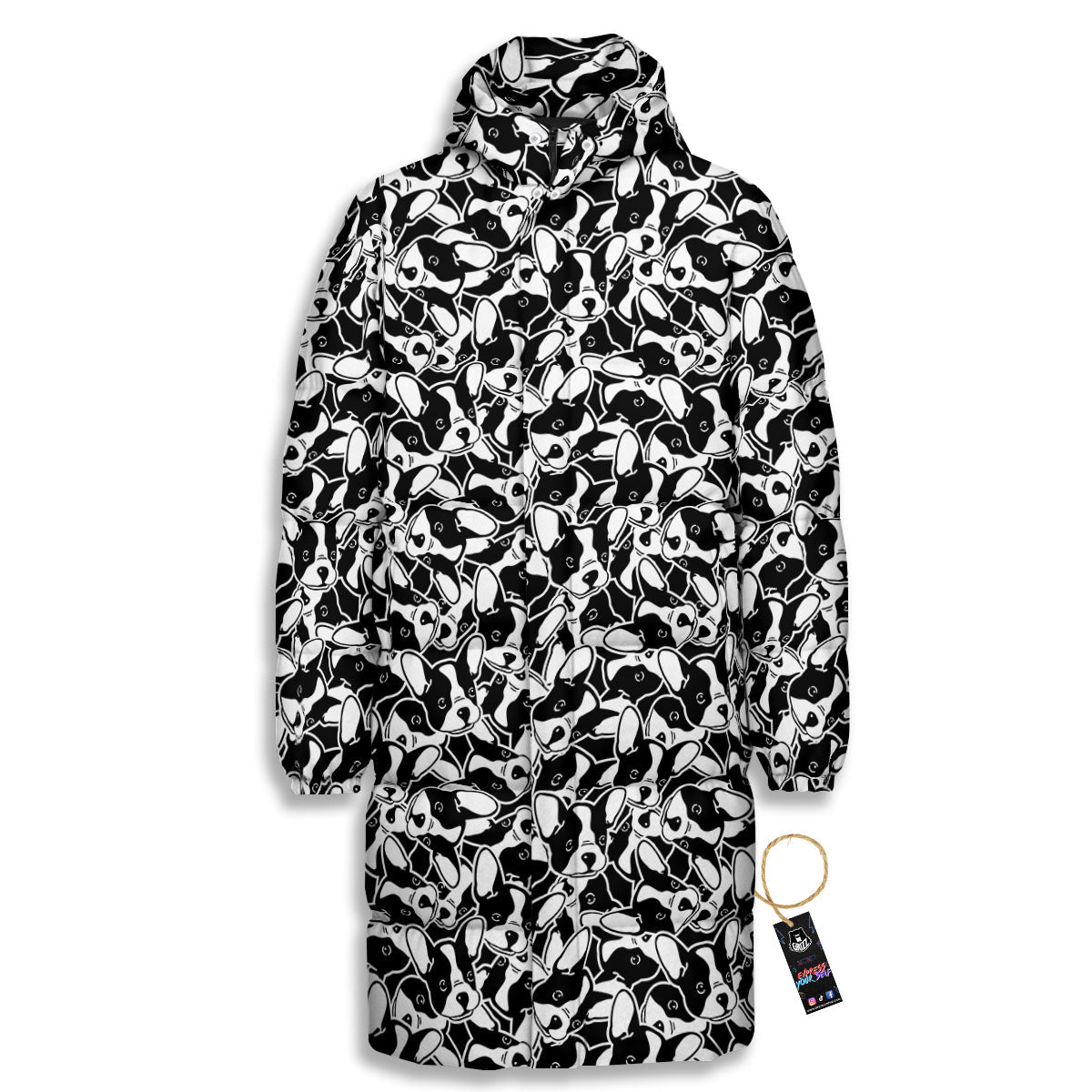 French Bulldog Faces Print Pattern Long Down Jacket-grizzshop