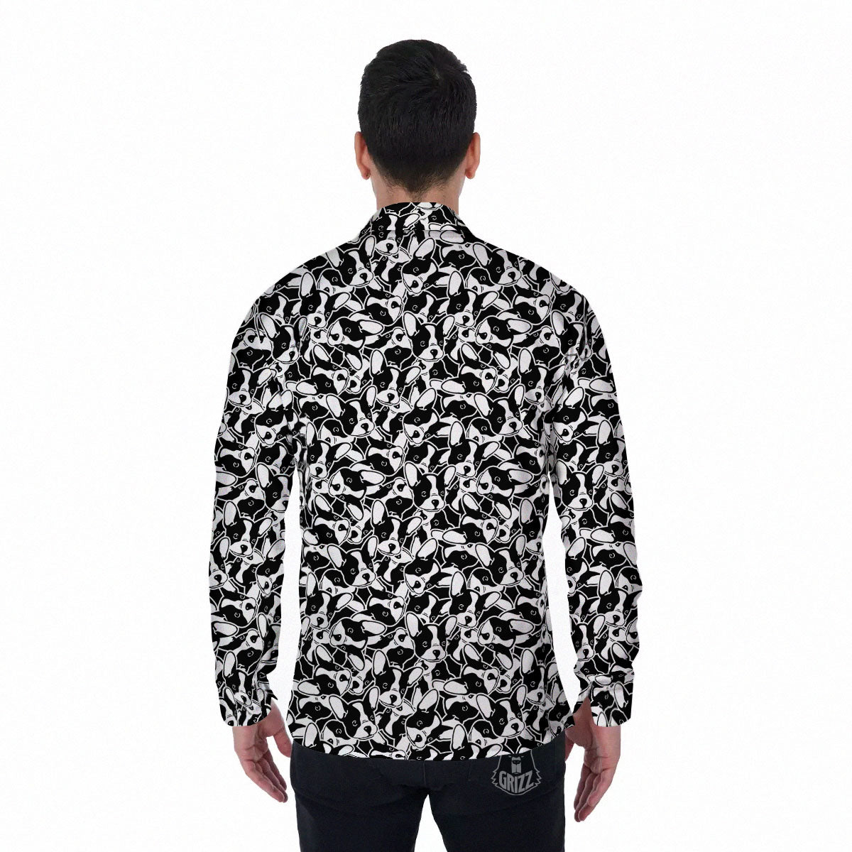 French Bulldog Faces Print Pattern Men's Long Sleeve Shirts-grizzshop