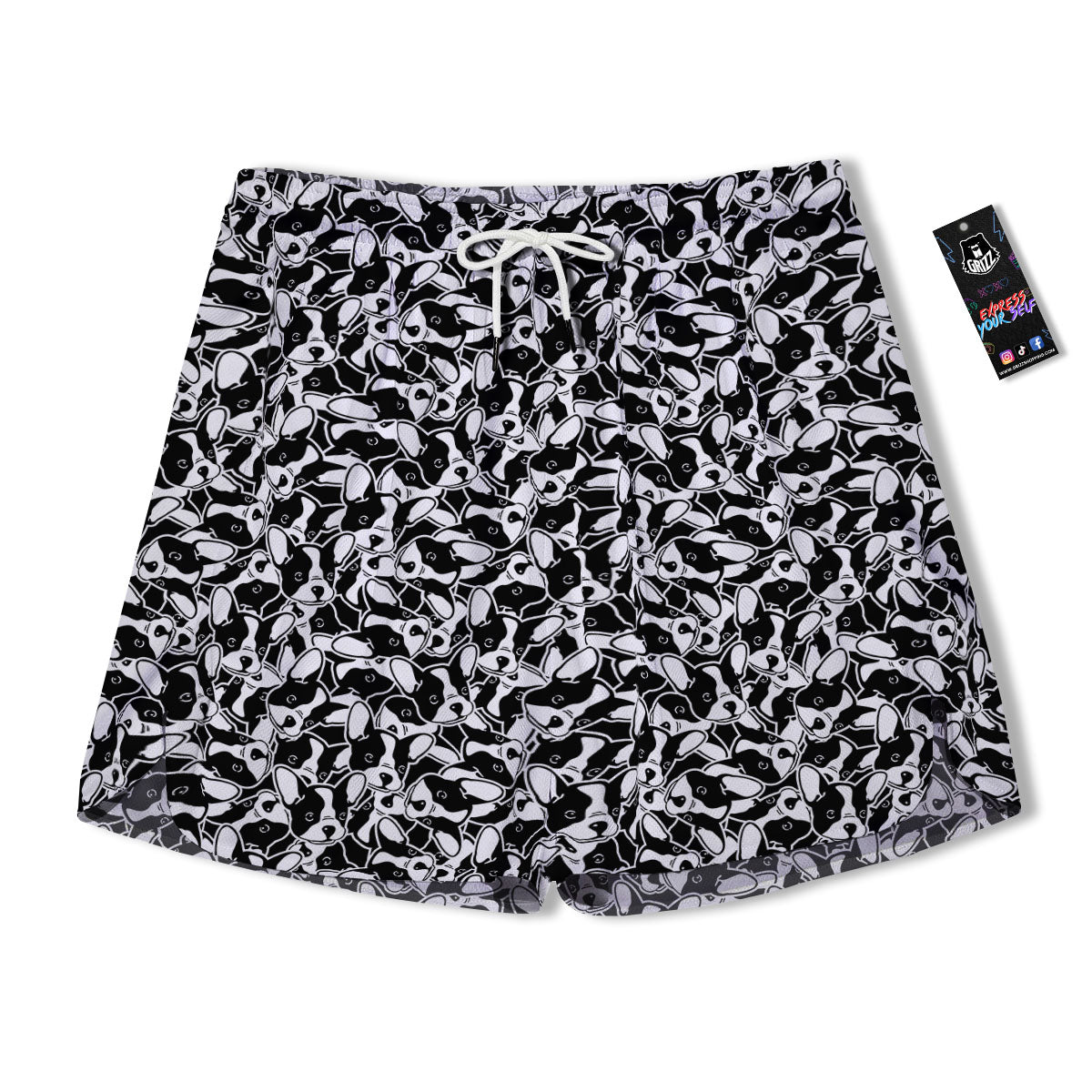 French Bulldog Faces Print Pattern Men's Running Shorts-grizzshop