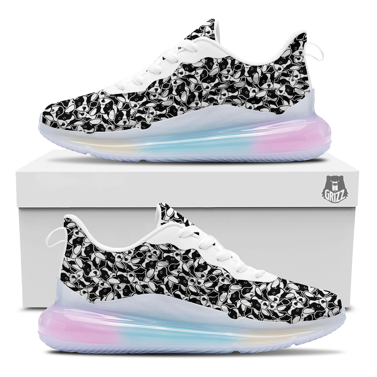 French Bulldog Faces Print Pattern Running Sneakers-grizzshop