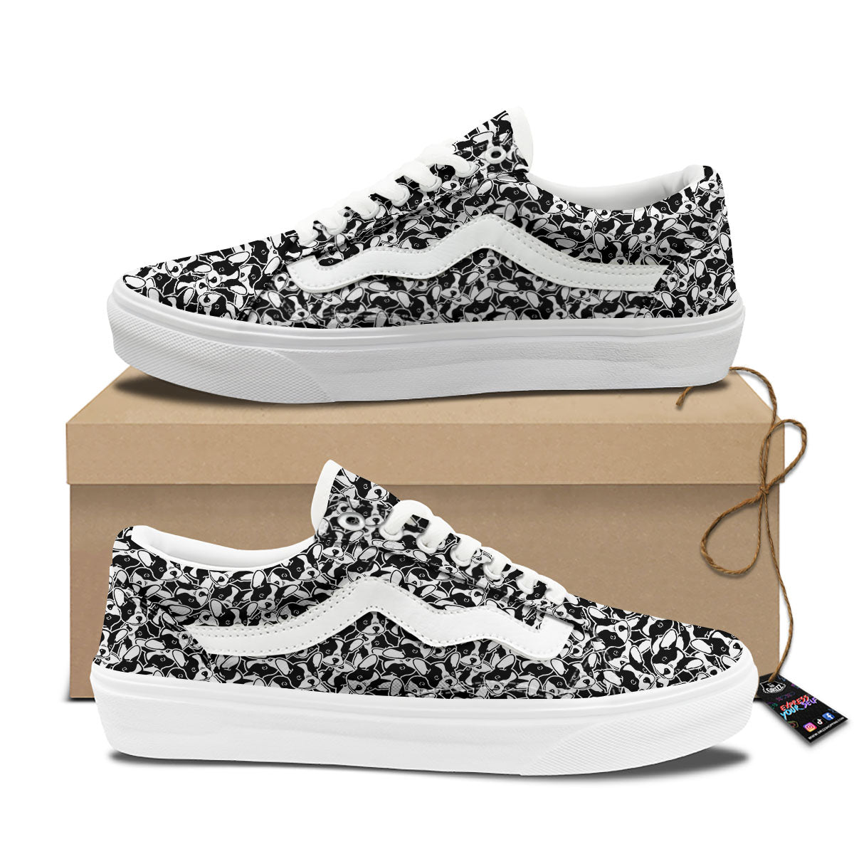 French Bulldog Faces Print Pattern Skate Shoes-grizzshop