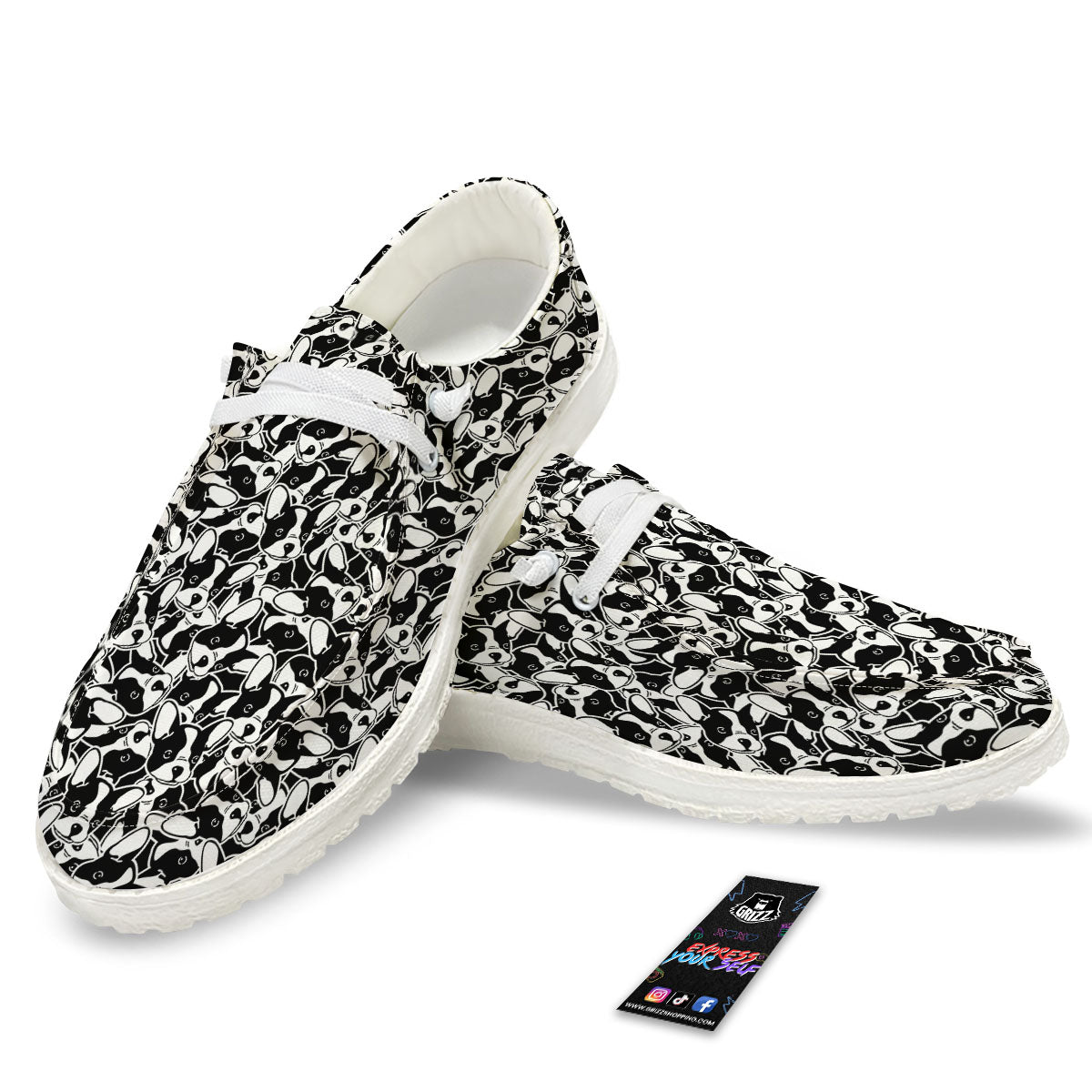 French Bulldog Faces Print Pattern White Loafers-grizzshop