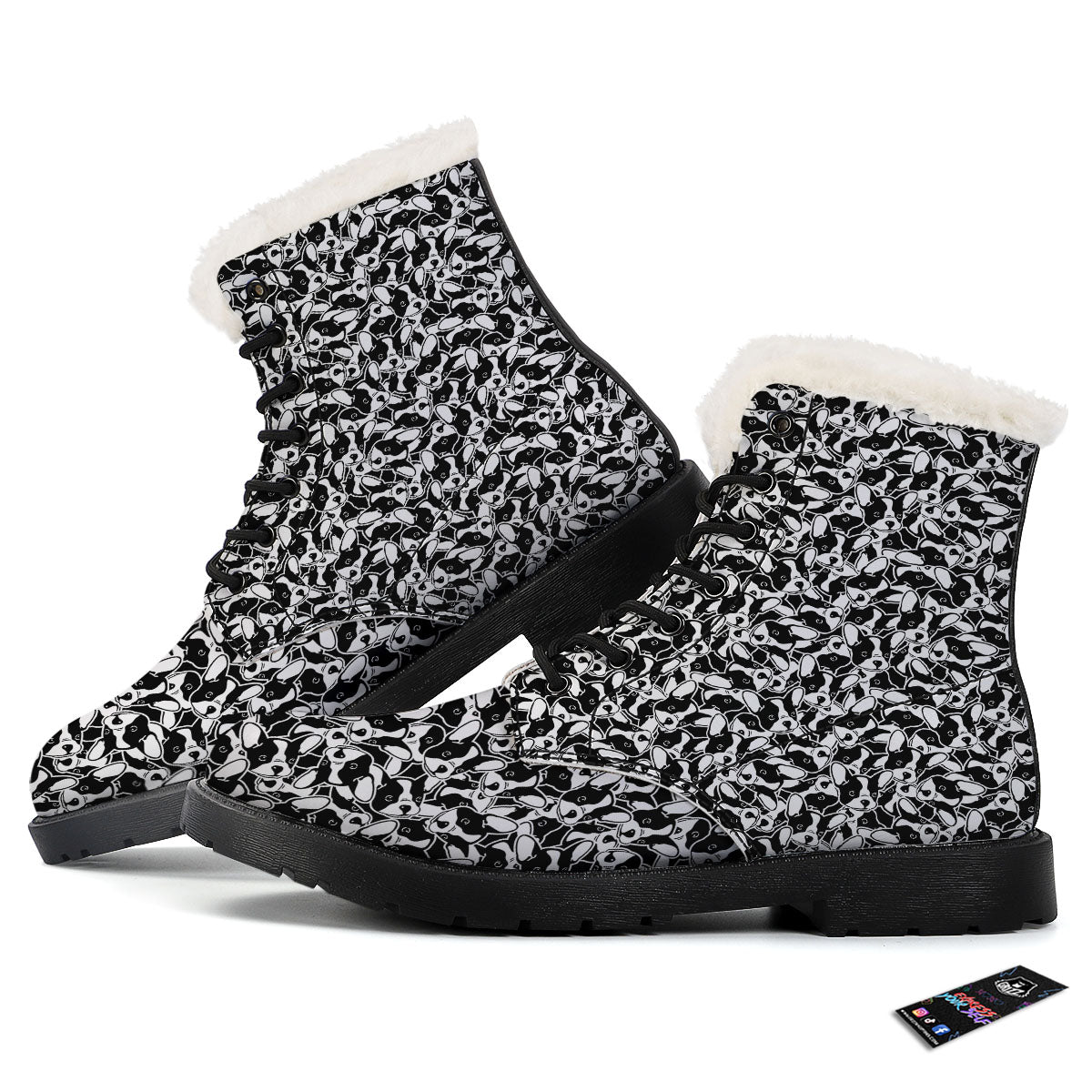 French Bulldog Faces Print Pattern Winter Boots-grizzshop