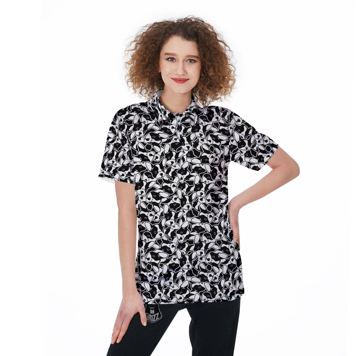 French Bulldog Faces Print Pattern Women's Golf Shirts-grizzshop