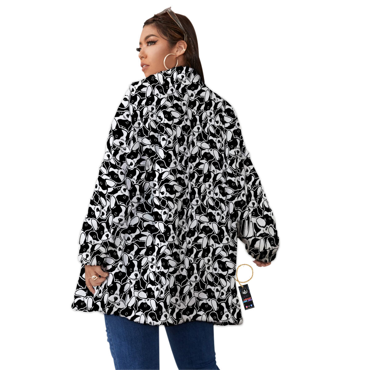 French Bulldog Faces Print Pattern Women's Sherpa Jacket-grizzshop