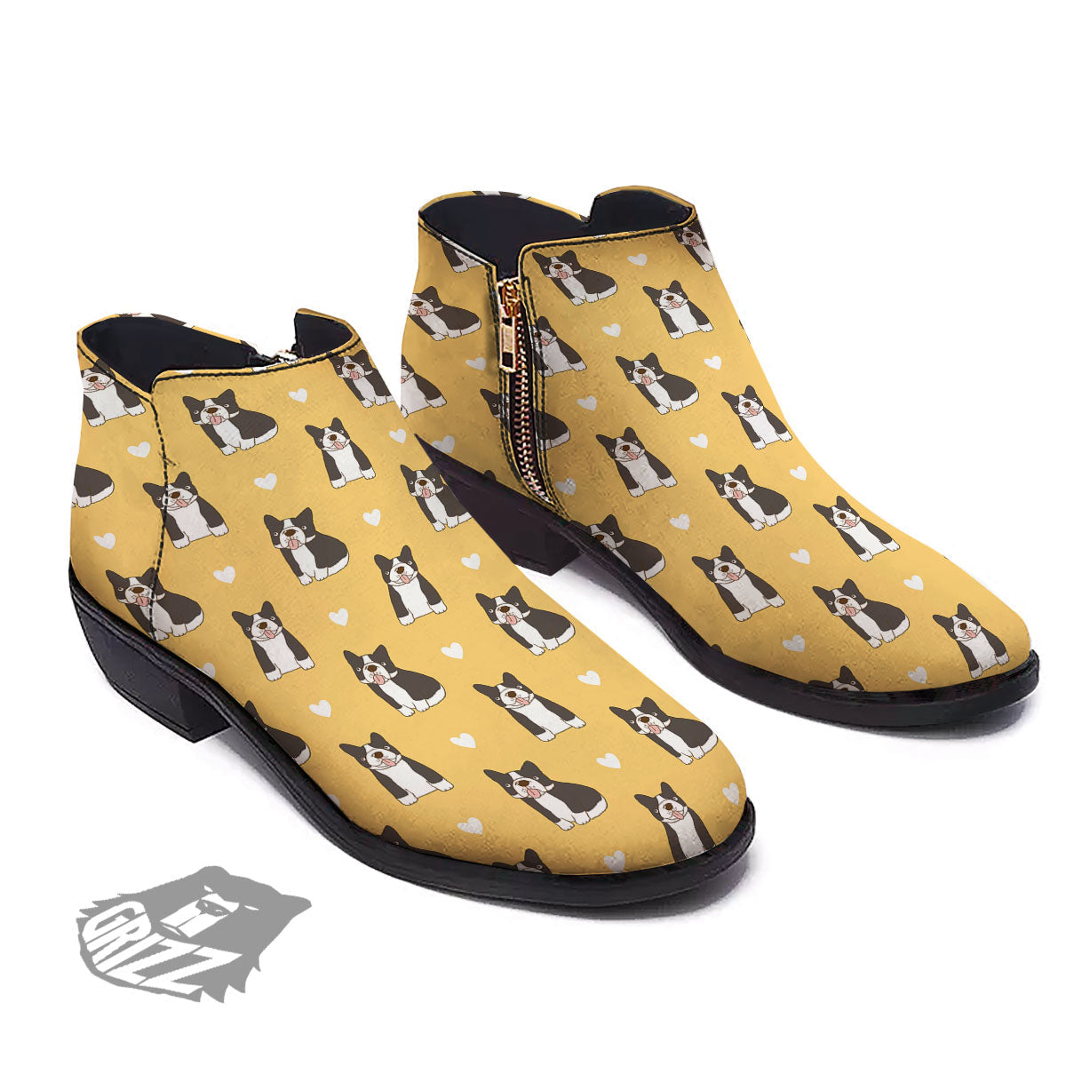 French Bulldog Lovely Print Pattern Ankle Boots-grizzshop