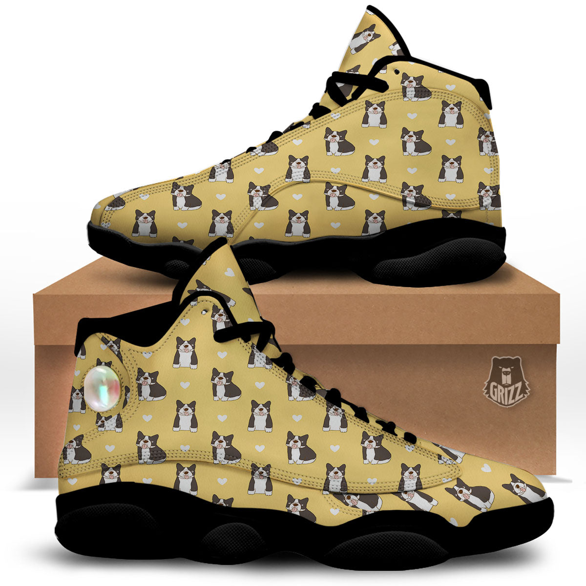 French Bulldog Lovely Print Pattern Black Basketball Shoes-grizzshop