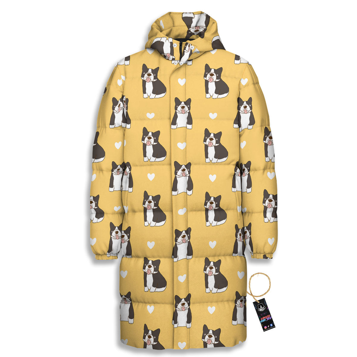 French Bulldog Lovely Print Pattern Long Down Jacket-grizzshop