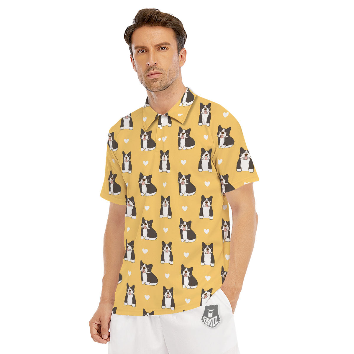 French Bulldog Lovely Print Pattern Men's Golf Shirts-grizzshop