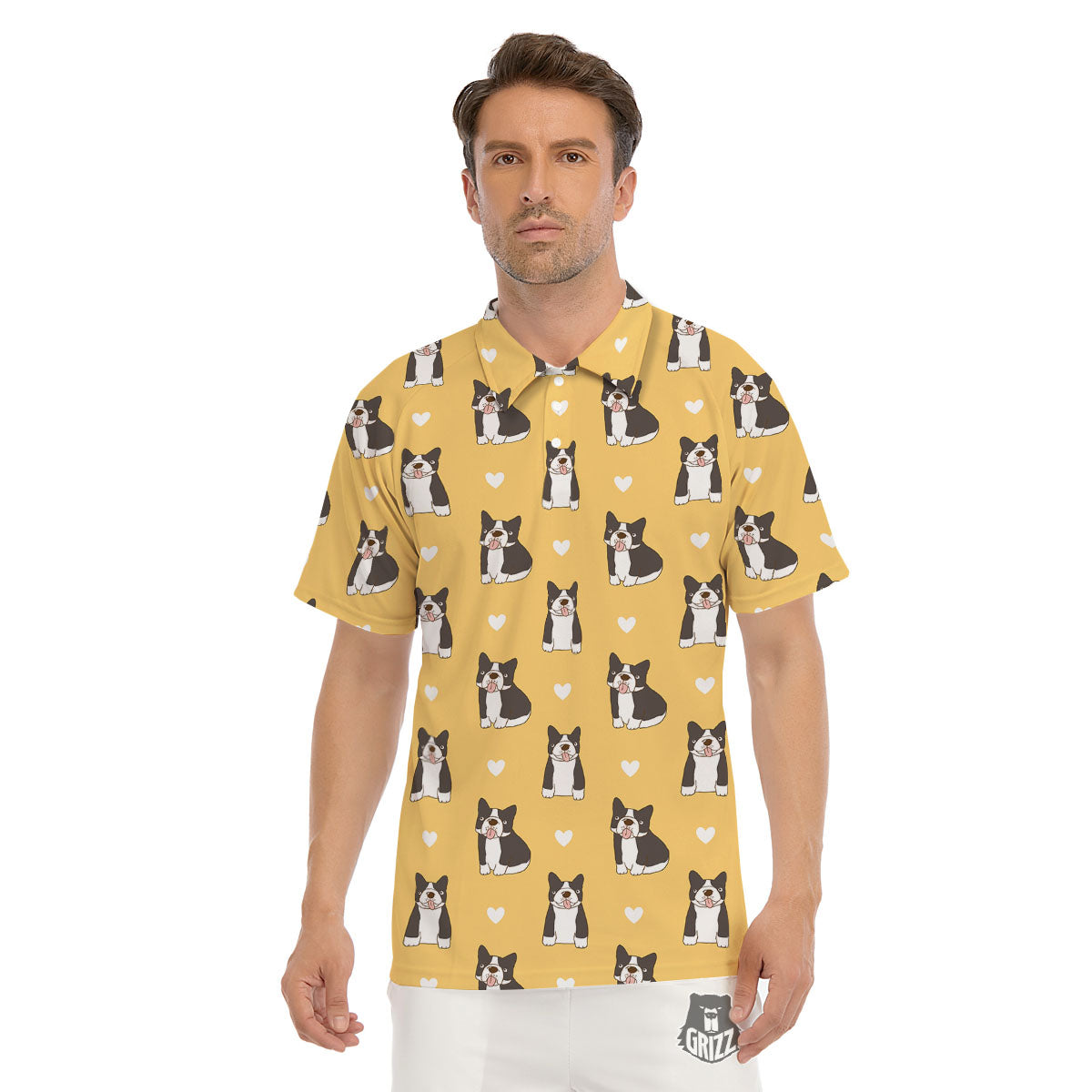 French Bulldog Lovely Print Pattern Men's Golf Shirts-grizzshop